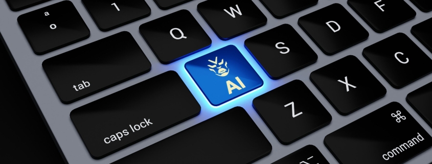 a computer keyboard with a blue light on it